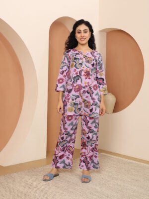 Cotton Printed Cord Set (Purple)