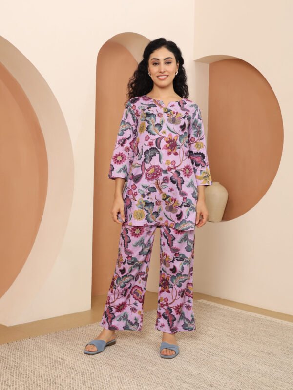 Cotton Printed Cord Set (Purple)