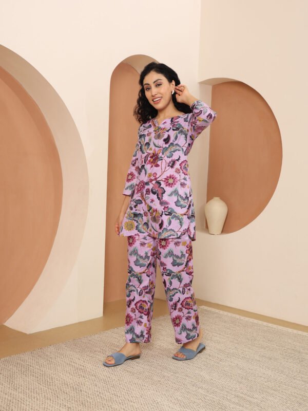 Cotton Printed Cord Set (Purple) - Image 4