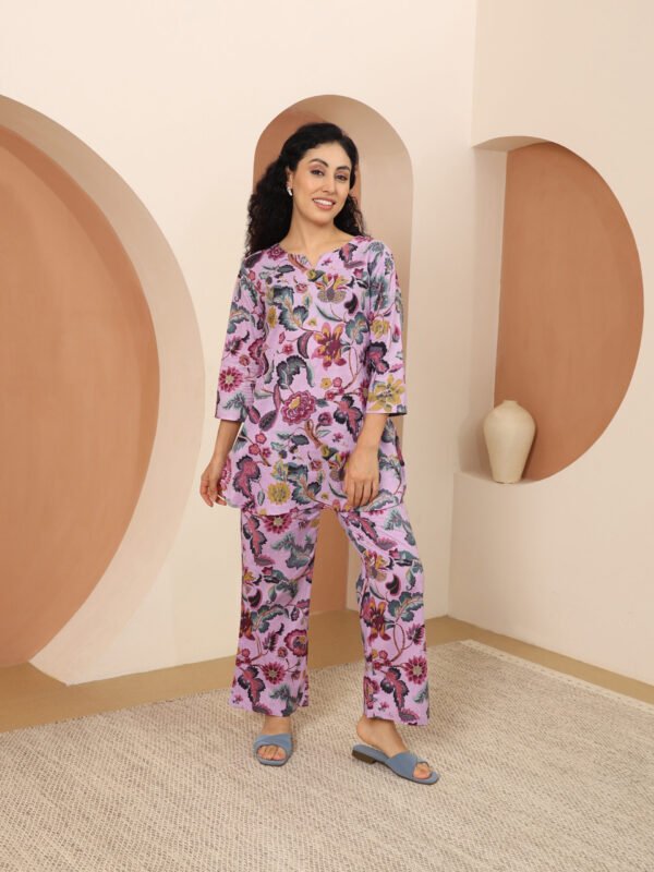 Cotton Printed Cord Set (Purple) - Image 5