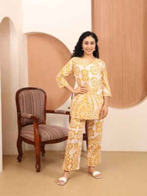 Cotton Printed Cord Set (Yellow)