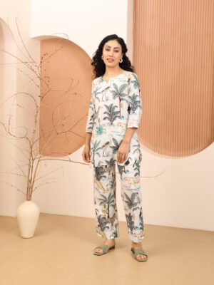 Cotton Printed Cord Set (White)