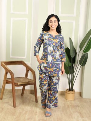 Cotton Printed Cord Set (Blue)