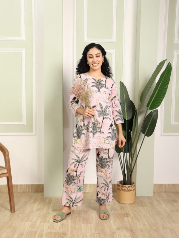 Cotton Printed Cord Set (Pink)