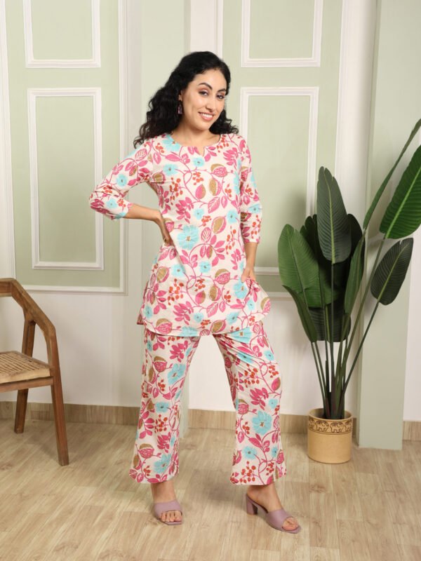 Cotton Printed Cord Set (Pink) - Image 4