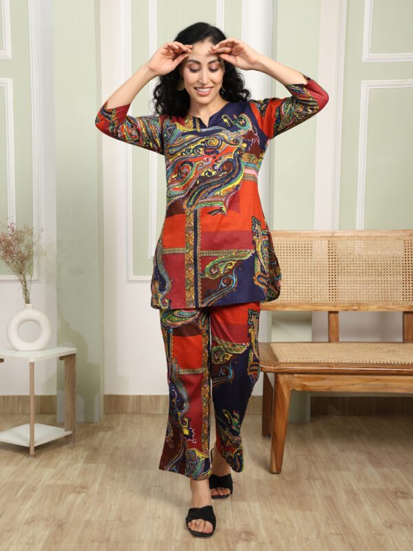 Multicolor Paisley Cotton Co-ord Set - Top & Trousers - Image 4