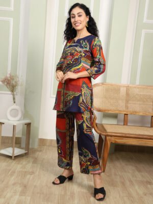 Multicolor Paisley Cotton Co-ord Set - Top & Trousers