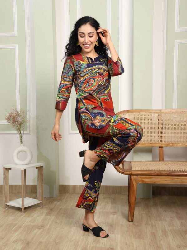 Multicolor Paisley Cotton Co-ord Set - Top & Trousers - Image 5