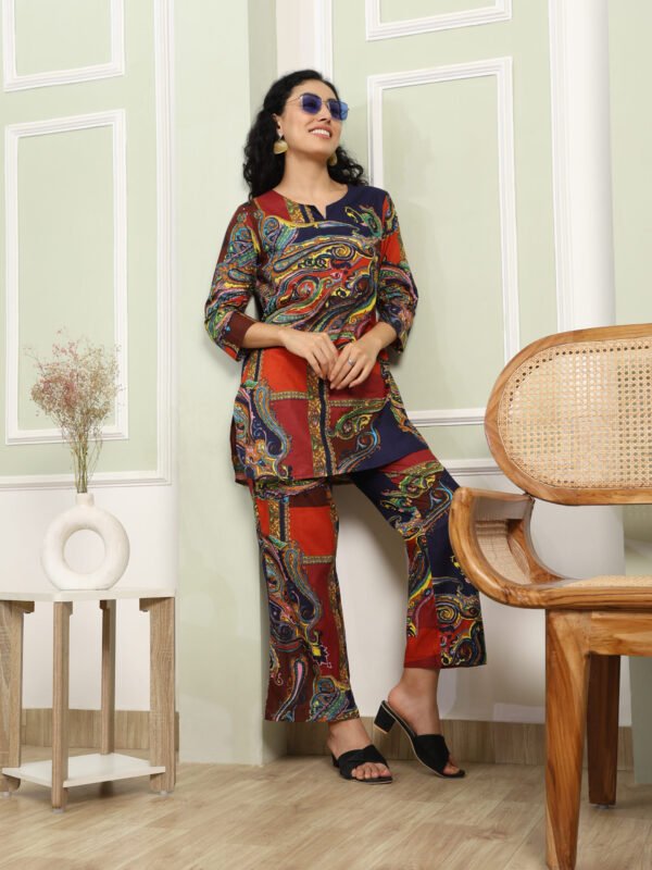 Multicolor Paisley Cotton Co-ord Set - Top & Trousers - Image 6