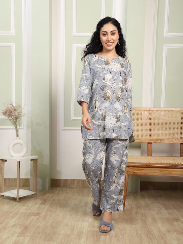 Cotton Printed Cord Set (Grey)