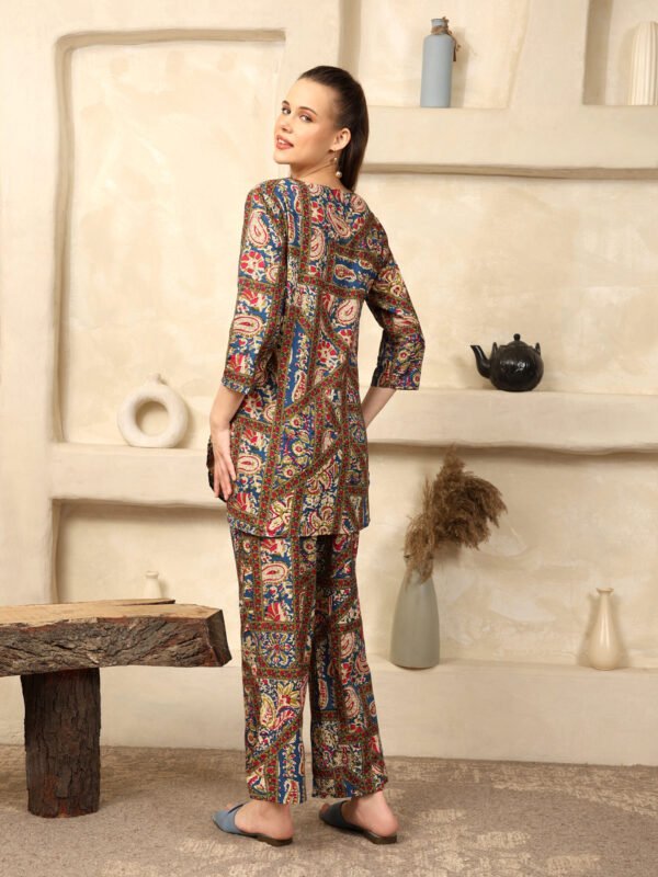 Cotton Printed Dress Cord Set (Brown) - Image 3