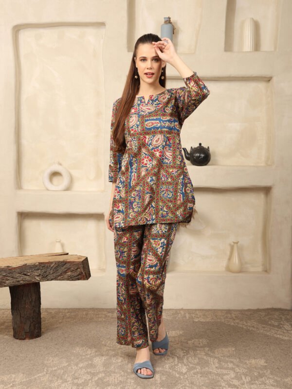 Cotton Printed Dress Cord Set (Brown)