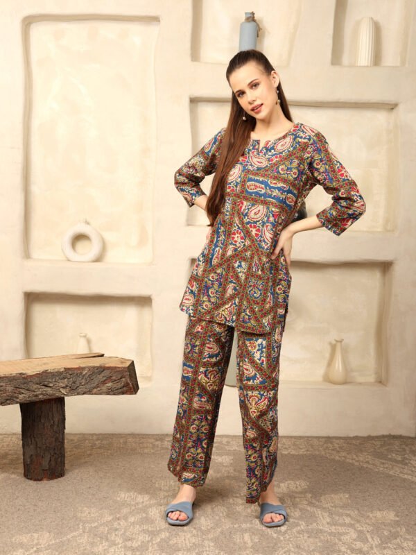 Cotton Printed Dress Cord Set (Brown) - Image 4