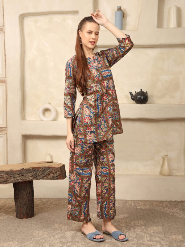 Cotton Printed Dress Cord Set (Brown) - Image 5