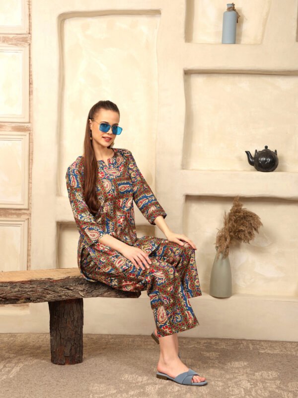 Cotton Printed Dress Cord Set (Brown) - Image 6