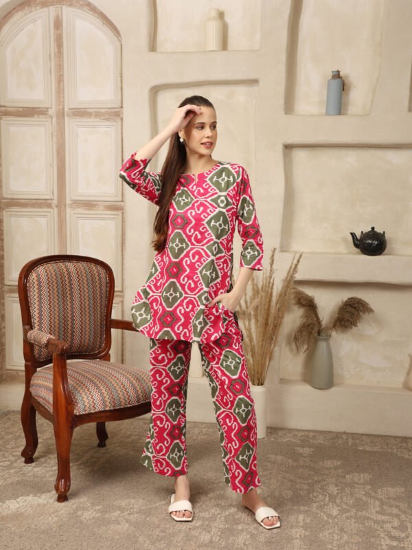 Cotton Printed Cord Set (Pink)