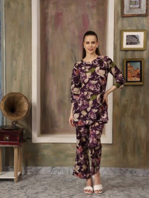 Cotton Printed Co-ord Set (Purple)
