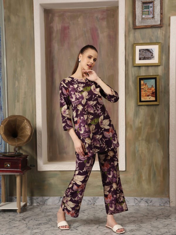 Cotton Printed Co-ord Set (Purple) - Image 4