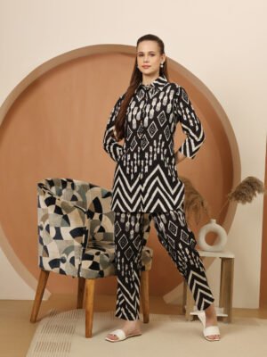 Cotton Printed Cord Set (Black)