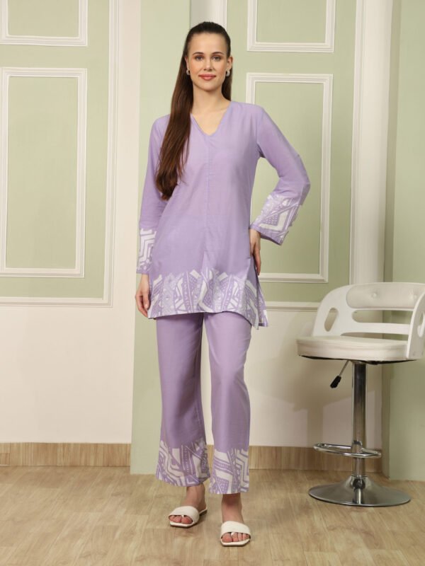 Cotton Printed Cord Set (Lavender)