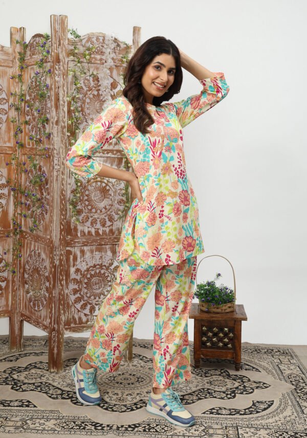 Floral Garden Cotton Co-ord Set - Top & Trousers - Image 3