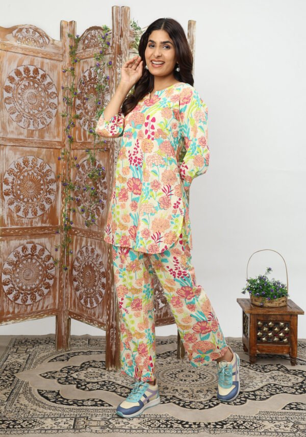 Floral Garden Cotton Co-ord Set - Top & Trousers - Image 4