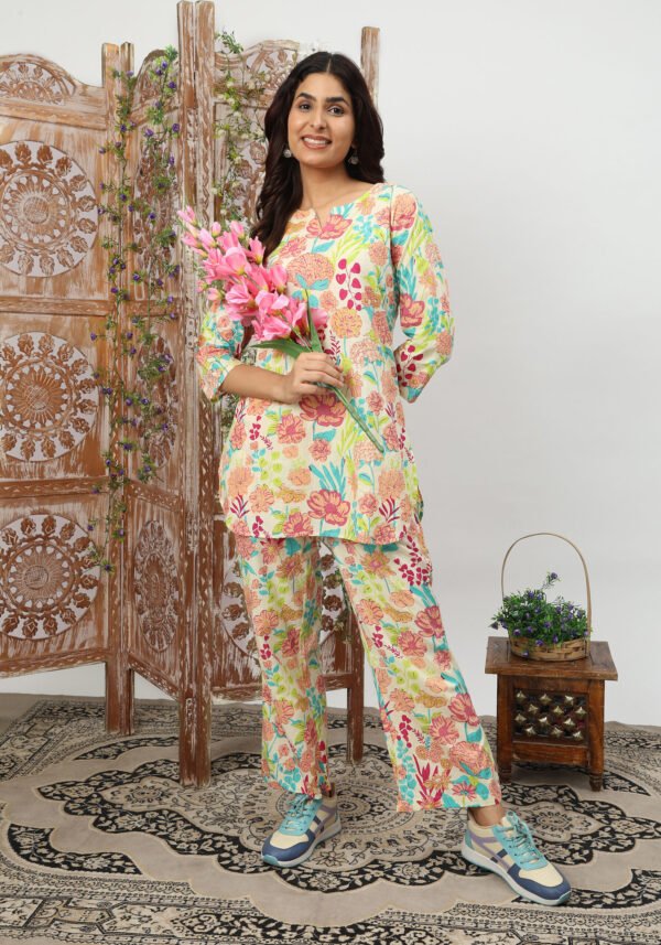 Floral Garden Cotton Co-ord Set - Top & Trousers - Image 5