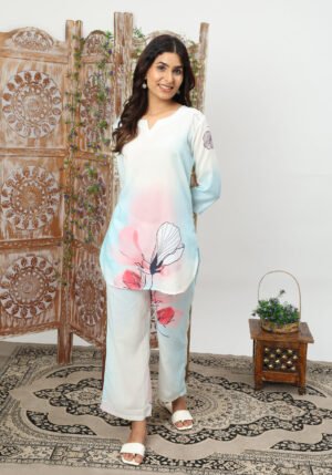 Floral Digital Print Soft Cotton Co-ord Set - Top & Trousers