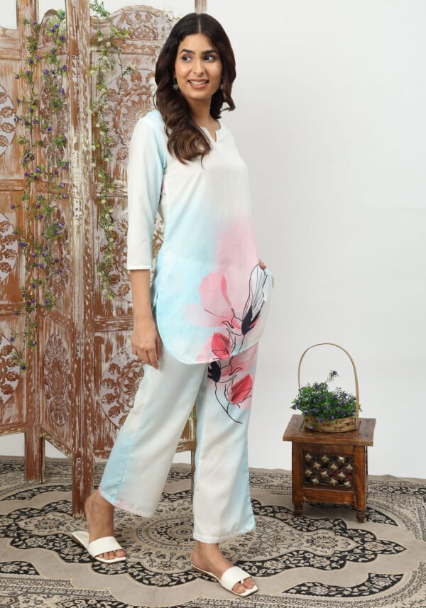 Floral Digital Print Soft Cotton Co-ord Set - Top & Trousers - Image 2