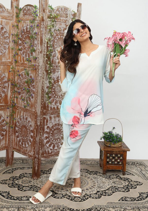 Floral Digital Print Soft Cotton Co-ord Set - Top & Trousers - Image 4