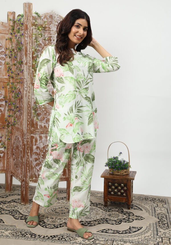 Green Flamingo Organic Printed Pure Cotton Loungewear Set - Image 2
