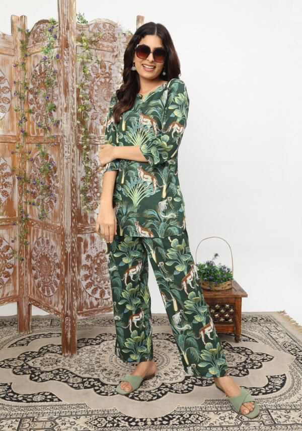Leopard Green Organic Printed Pure Cotton Loungewear Set - Image 4