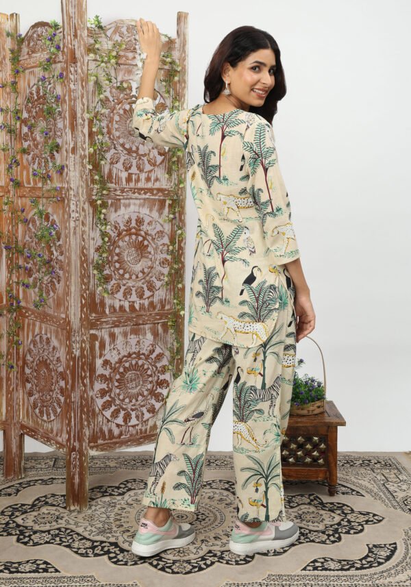 Beige Jungle Organic Printed Pure Cotton Loungewear Set - Image 4