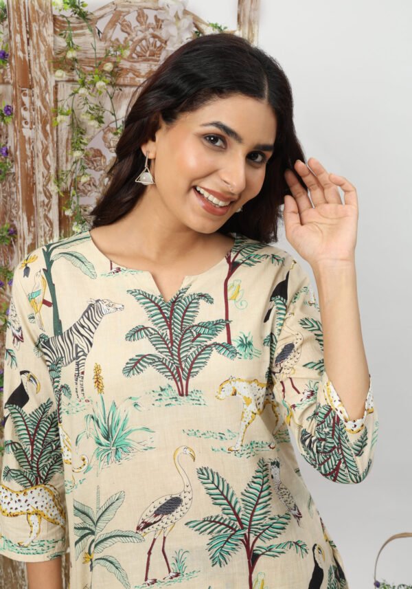Beige Jungle Organic Printed Pure Cotton Loungewear Set - Image 5