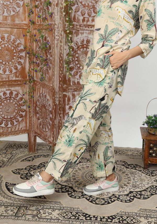 Beige Jungle Organic Printed Pure Cotton Loungewear Set - Image 6