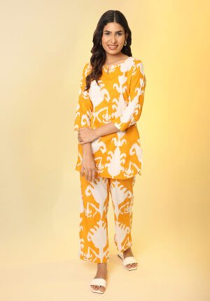 Yellow Motif Organic Printed Pure Cotton Loungewear Set