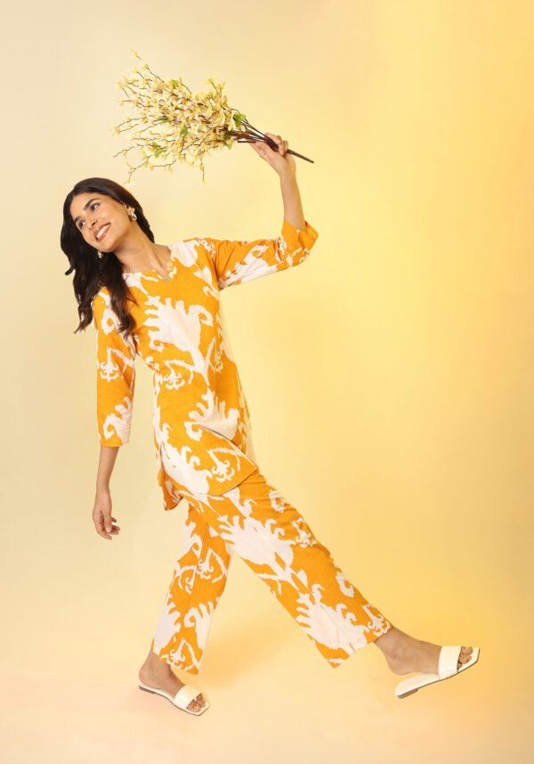 Yellow Motif Organic Printed Pure Cotton Loungewear Set - Image 4