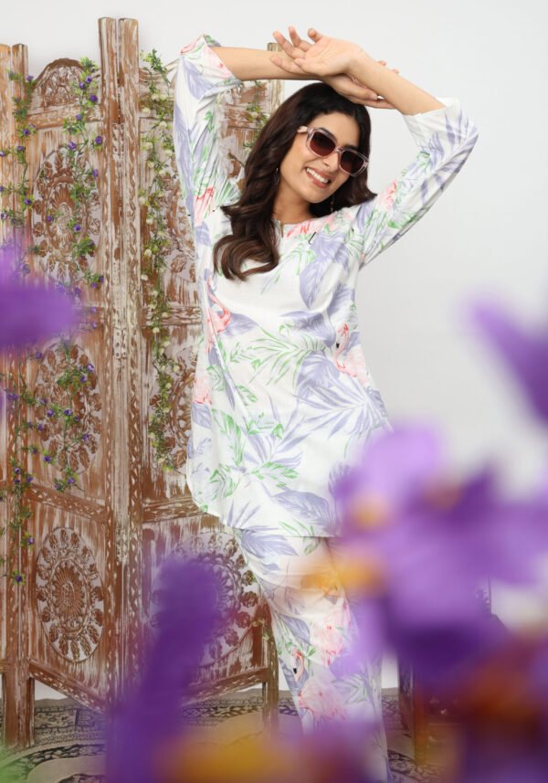 Lavender Flamingo Organic Printed Pure Cotton Loungewear Set - Image 5