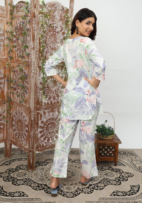 Lavender Flamingo Organic Printed Pure Cotton Loungewear Set - Image 6