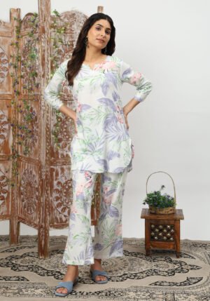 Lavender Flamingo Organic Printed Pure Cotton Loungewear Set