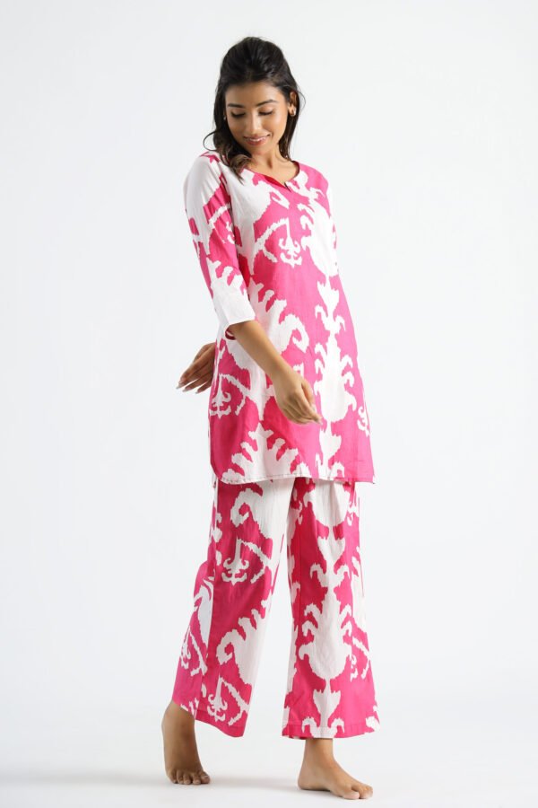 Pink Motif Organic Printed Pure Cotton Loungewear Set - Image 5