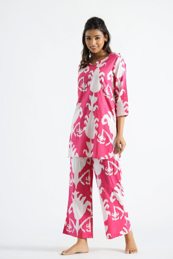 Pink Motif Organic Printed Pure Cotton Loungewear Set - Image 4