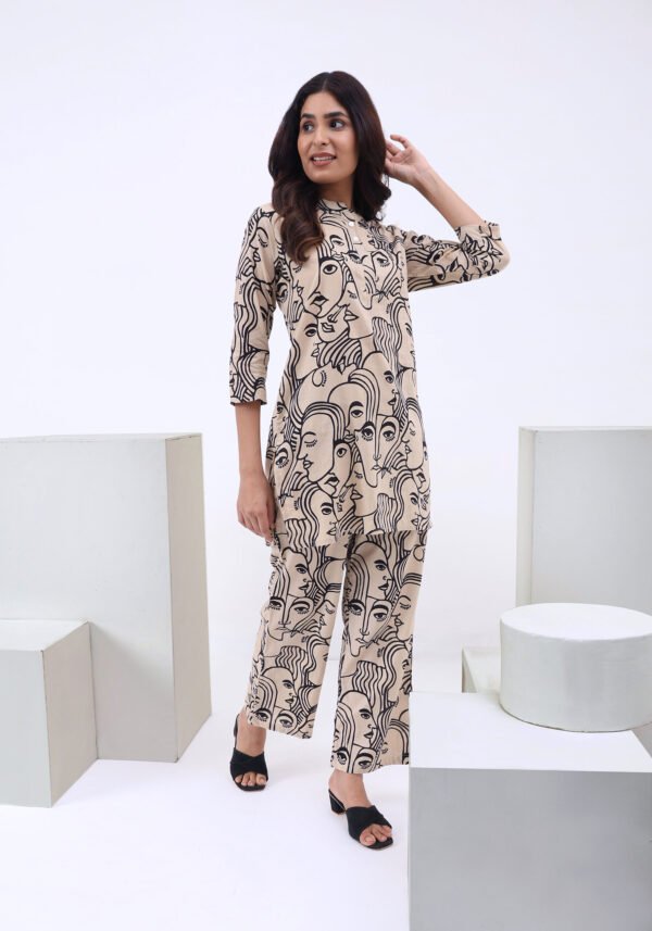 Beige Cotton Co-ord Set - Top & Trousers - Image 2