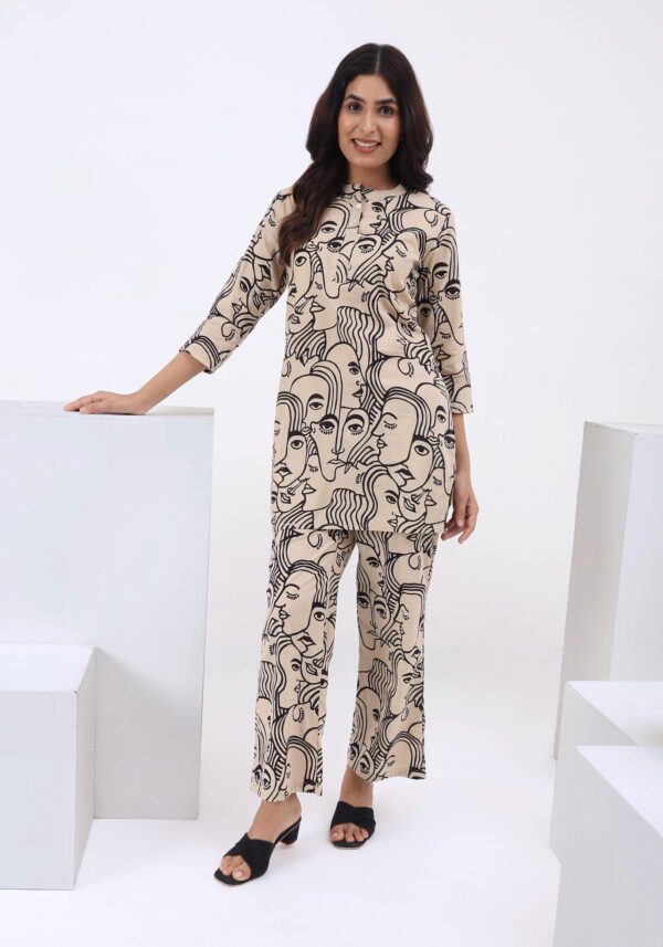 Beige Cotton Co-ord Set - Top & Trousers - Image 3