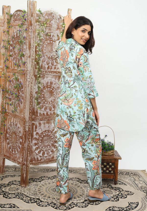 Blue & Orange Floral Jaal Cotton Coord Set - Image 6