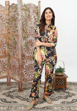 Black Floral Party Cotton Coord Set