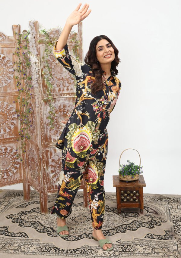 Black Floral Party Cotton Coord Set - Image 3