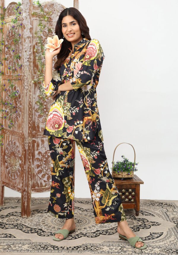 Black Floral Party Cotton Coord Set - Image 4