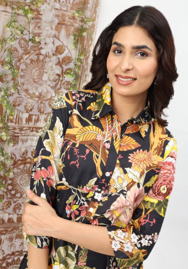 Black Floral Party Cotton Coord Set - Image 7