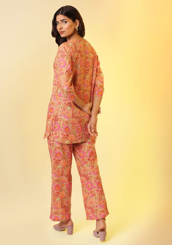 Orange & Pink Floral Jaal Coord Set - Image 2